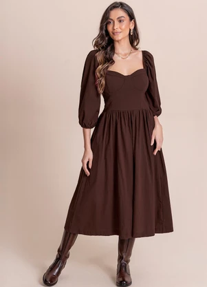 Angel - Vestido Midi Marrom - ANGEL