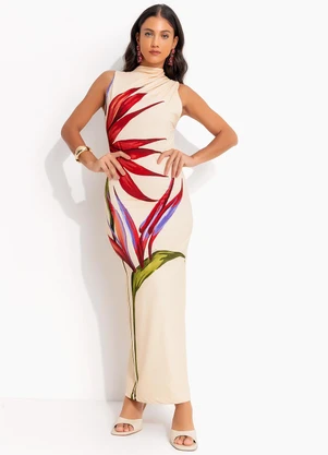 Farm - Vestido Midi Maxi Estrelicia Bege - FARM