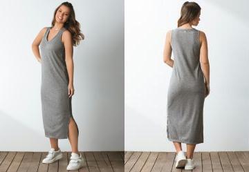 Vestido Midi Mescla em Malha Canelada
