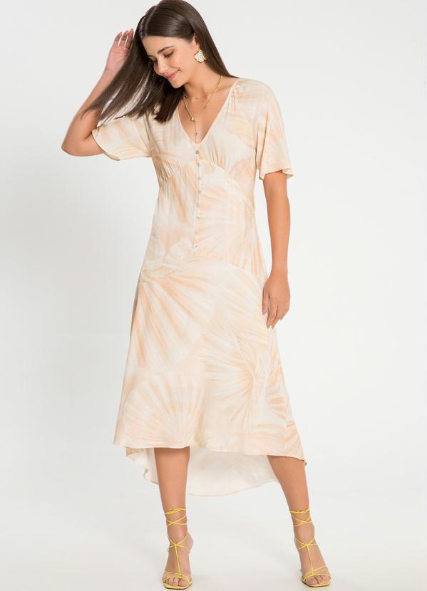 Lunender - Vestido Midi Mullet em Viscose Estampado Laranja