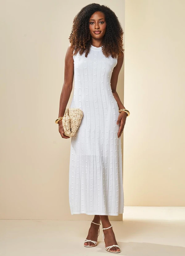 Doce Trama - Vestido Midi Nature com Textura Branco