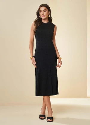 Doce Trama - Vestido Midi Nature com Textura Preto - DOCE TRAMA