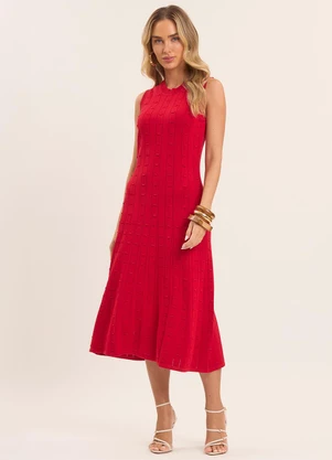Doce Trama - Vestido Midi Nature com Textura Vermelho - DOCE TRAMA