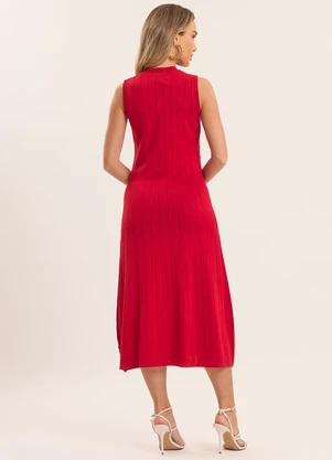 Doce Trama - Vestido Midi Nature com Textura Vermelho - DOCE TRAMA