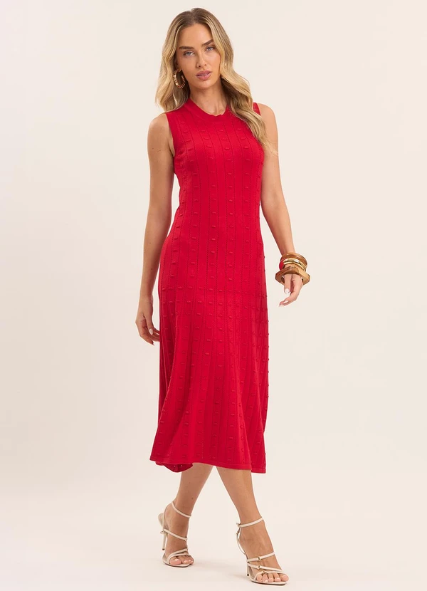 Doce Trama - Vestido Midi Nature com Textura Vermelho 3