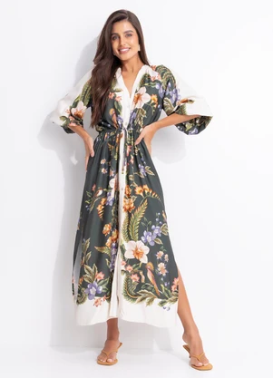 Farm - Vestido Midi Natureza Bege - FARM