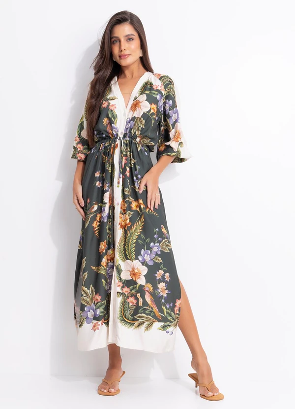 Farm - Vestido Midi Natureza Bege 3