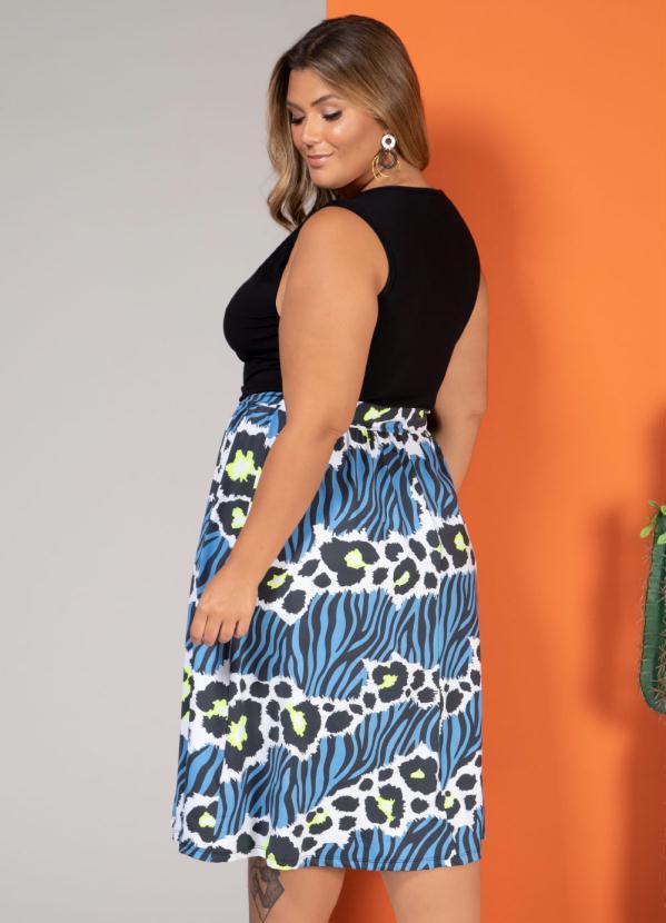 Quintess - Vestido Midi Neon Azul com Saia Evasê 6