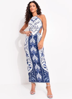Farm - Vestido Midi Nina Azul - FARM