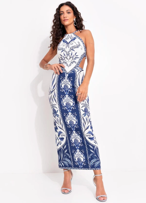 Farm - Vestido Midi Nina Azul