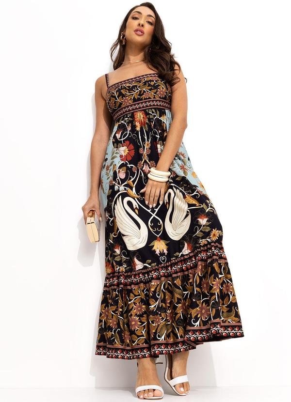 Farm - Vestido Midi Noite dos Cisnes Azul