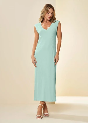 Doce Trama - Vestido Midi Oliva Canelado Azul - DOCE TRAMA