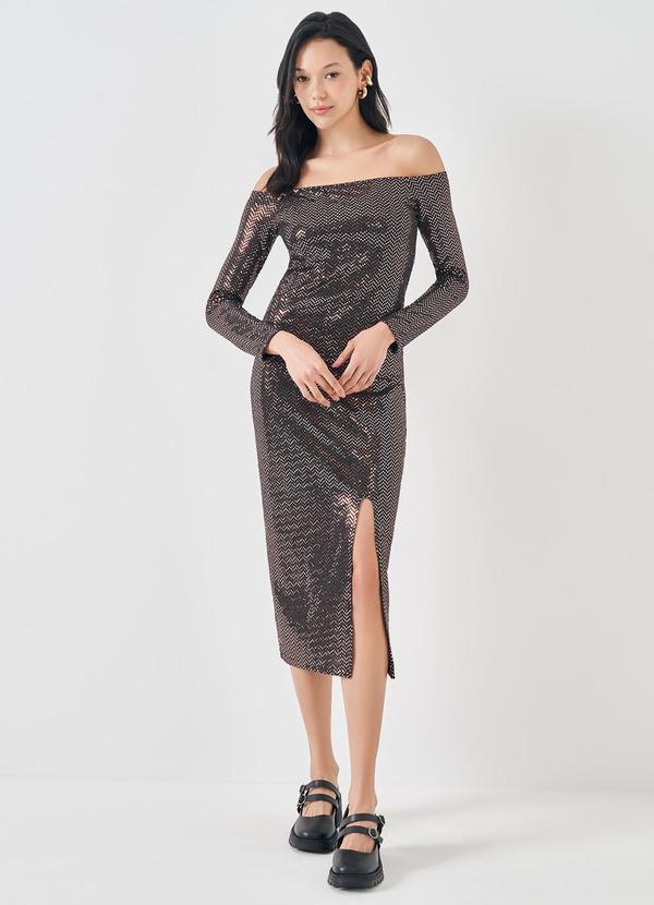 Sofie - Vestido Midi Ombro a Ombro com Brilho Preto