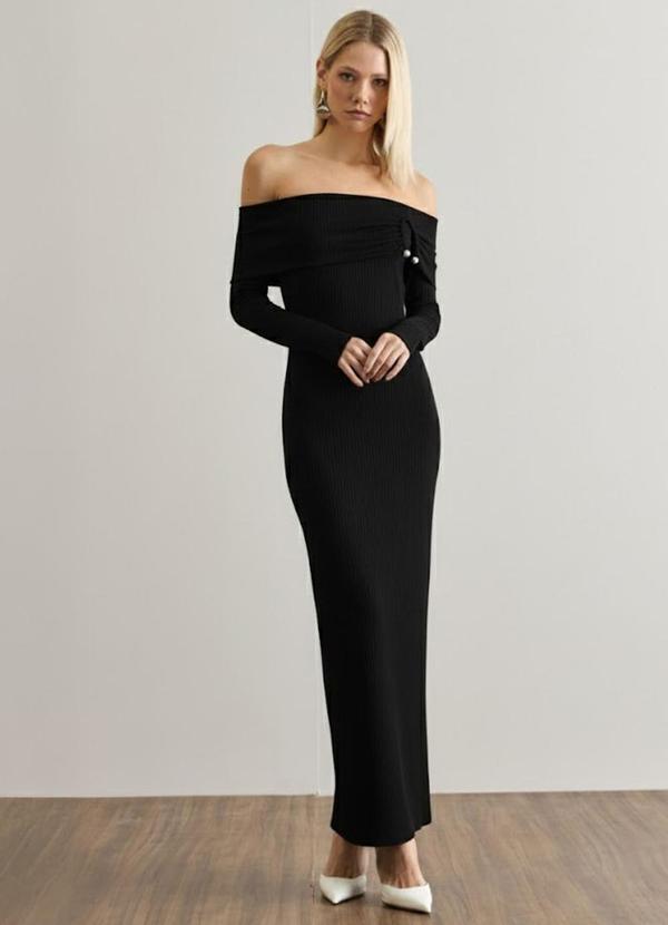 Carlota Costa - Vestido Midi Ombro a Ombro Preto