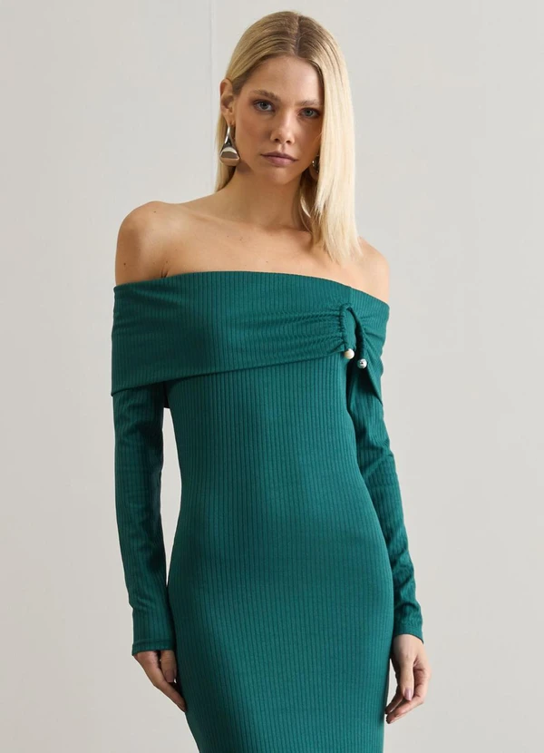 Carlota Costa - Vestido Midi Ombro a Ombro Verde 2