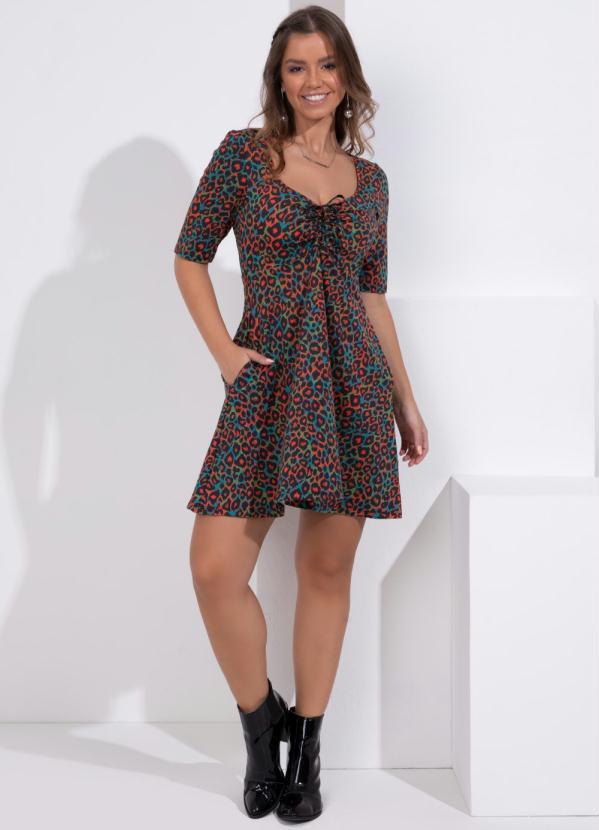 Quintess - Vestido Midi Onça com Franzidos no Busto 6