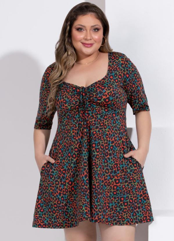 Quintess - Vestido Midi Onça com Franzidos no Busto 4