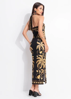 Farm - Vestido Midi Ourinho Tropical Preto - FARM