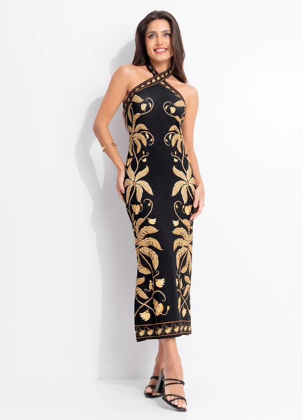 Farm - Vestido Midi Ourinho Tropical Preto 3