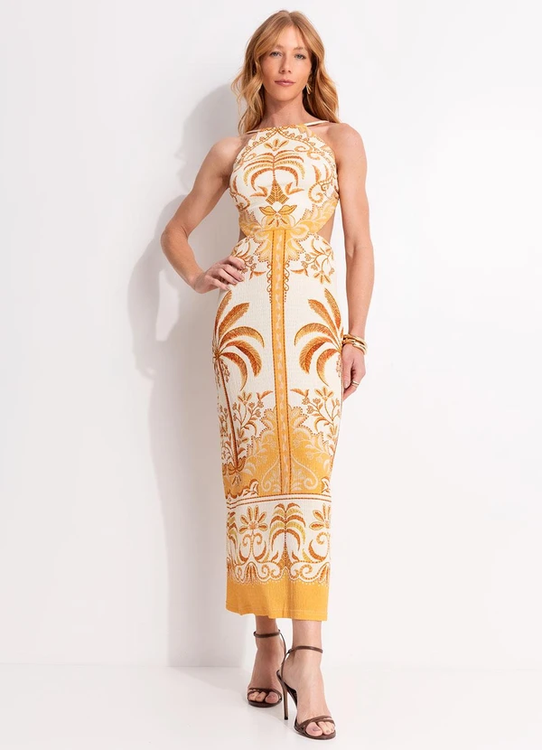 Farm - Vestido Midi Paisagem Tropical Amarelo
