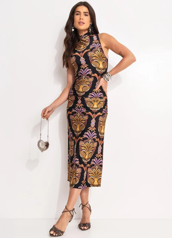 Farm - Vestido Midi Pantera Boho Preto 3