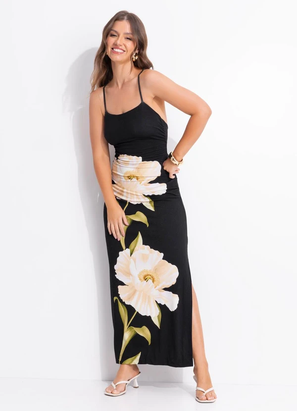 Farm - Vestido Midi Papoula Preto 3