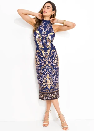 Farm - Vestido Midi Persa Azul - FARM