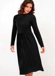 Vestido Midi Plissado Preto