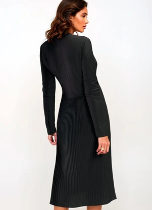 bonprix - Vestido Midi Plissado Preto - BONPRIX