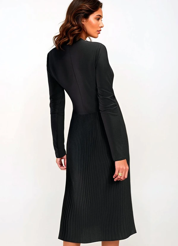 bonprix - Vestido Midi Plissado Preto 3