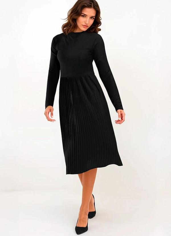 bonprix - Vestido Midi Plissado Preto 2