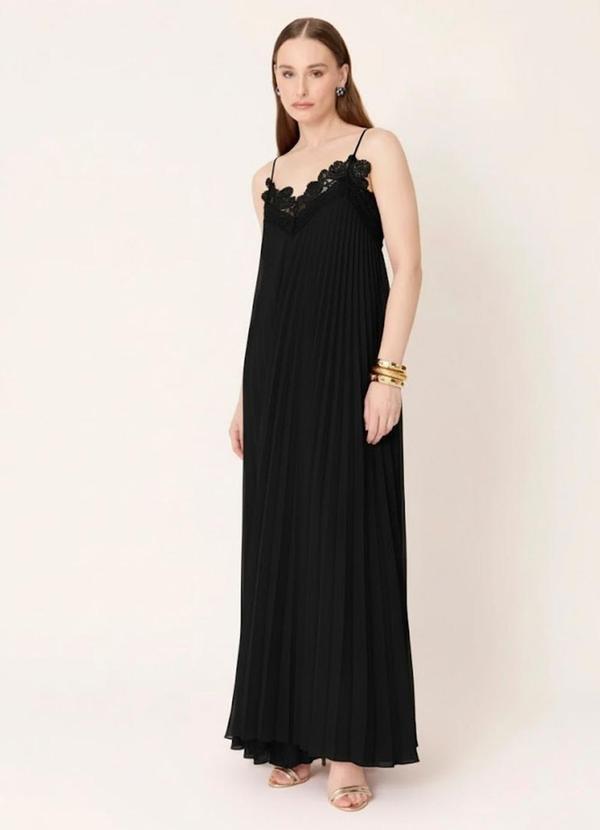 Carlota Costa - Vestido Midi Plissado Preto