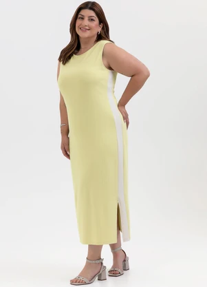 Habana - Vestido Midi Plus Size Canelado Amarelo - HABANA