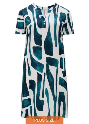 Lunender Mais Mulher - Vestido Midi Plus Size com Gola Padre Azul - LUNENDER MAIS MULHER