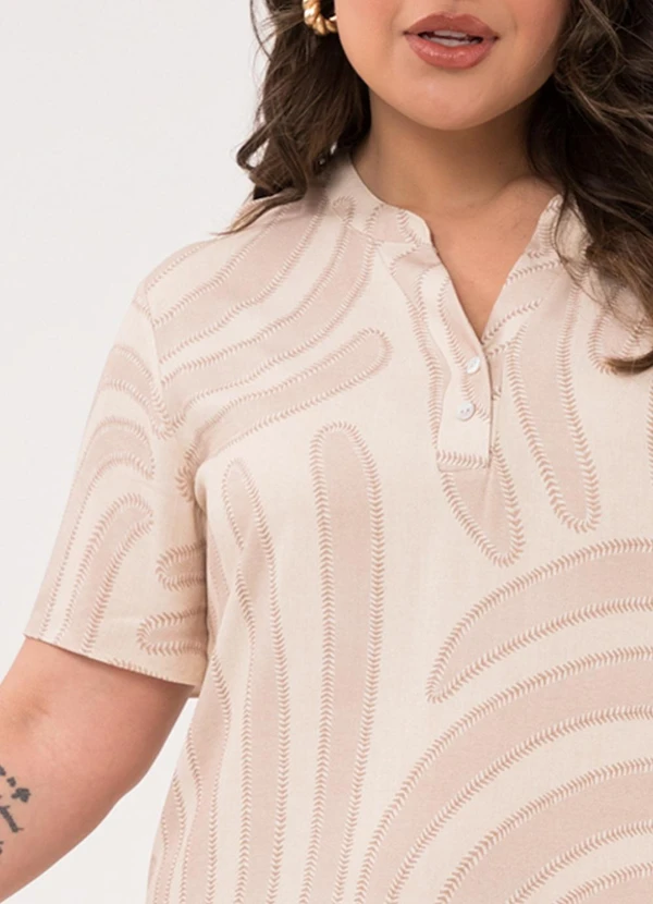 Lunender Mais Mulher - Vestido Midi Plus Size com Gola Padre Bege 1