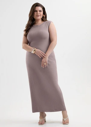 Cativa - Vestido Midi Plus Size em Canelado Lilás - CATIVA