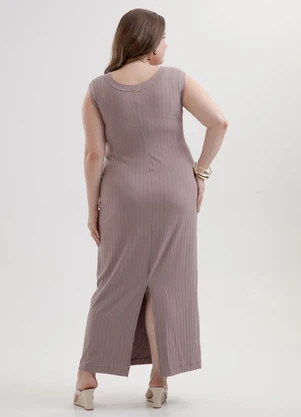 Cativa - Vestido Midi Plus Size em Canelado Lilás - CATIVA
