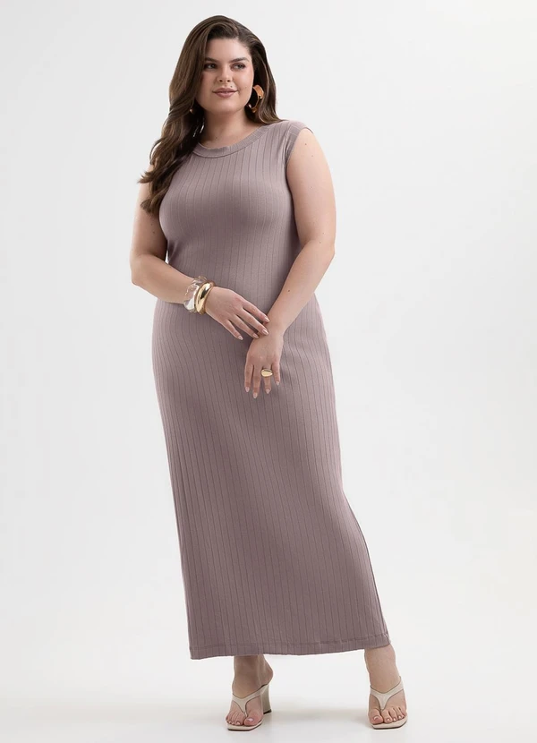 Cativa - Vestido Midi Plus Size em Canelado Lilás