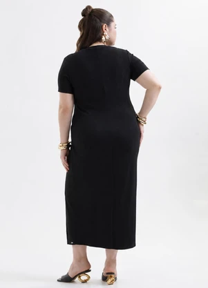 Cativa Plus Size - Vestido Midi Plus Size em Canelado Preto - CATIVA PLUS SIZE