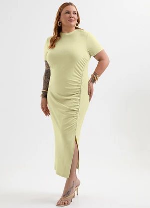 Cativa Plus Size - Vestido Midi Plus Size em Canelado Verde - CATIVA PLUS SIZE