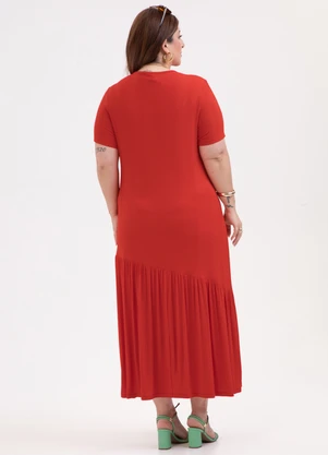 Habana - Vestido Midi Plus Size em Canelado Vermelho - HABANA