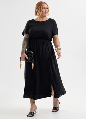 Cativa Plus Size - Vestido Midi Plus Size em Viscose com Elastano Pr - CATIVA PLUS SIZE
