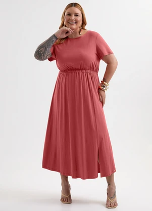 Cativa Plus Size - Vestido Midi Plus Size em Viscose com Elastano Ve - CATIVA PLUS SIZE