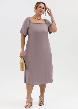 Habana - Vestido Midi Plus Size em Viscose Roxo - HABANA