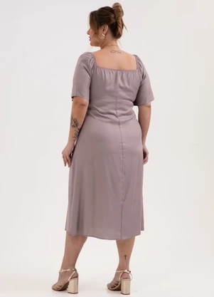 Habana - Vestido Midi Plus Size em Viscose Roxo - HABANA