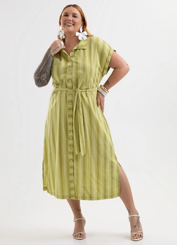 Cativa - Vestido Midi Plus Size Texturizado Verde