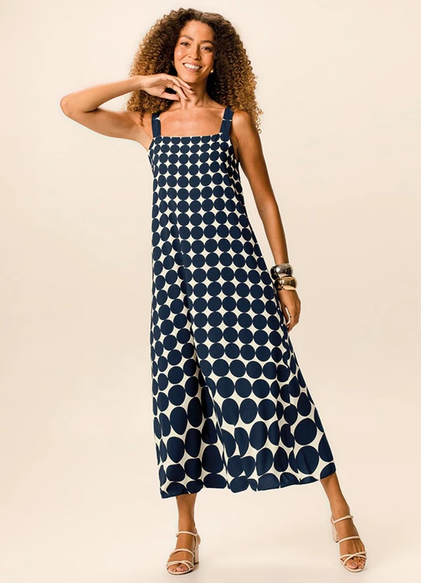 Malwee - Vestido Mídi Poá Malwe Azul Marinho