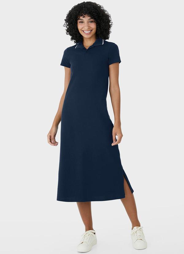 Malwee - Vestido Midi Polo em Piquet Azul