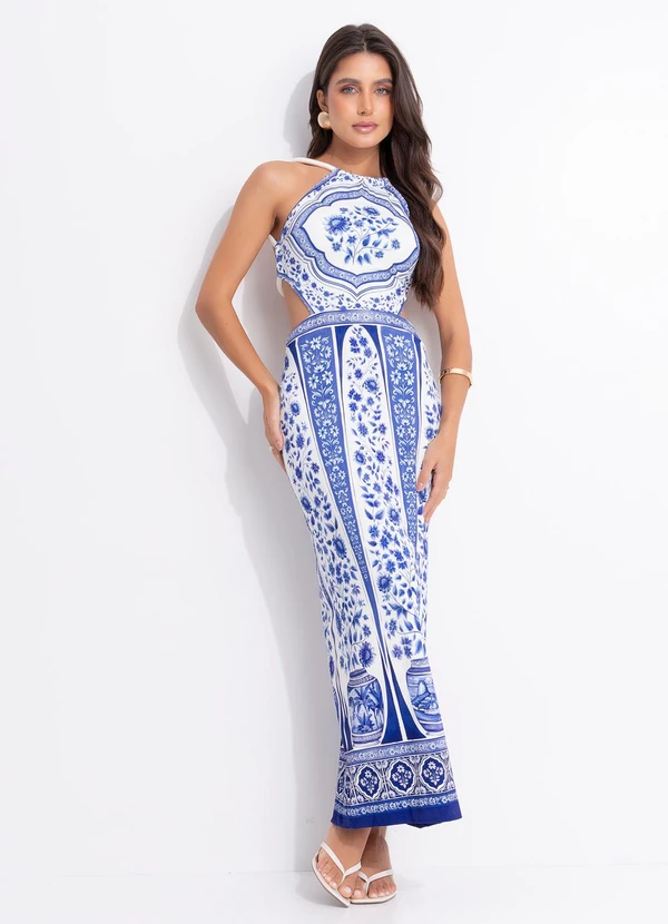 Farm - Vestido Midi Porcelana Off White