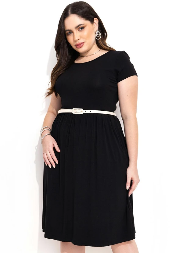 Quintess - Vestido Midi Preto Acinturado com Bolsos 6